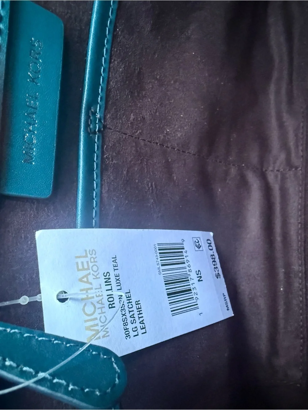 NWT Michael Kors Rollins Large Luxe Teal Leather Snakeskin Satchel